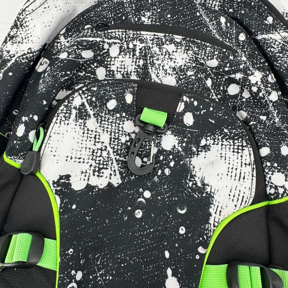 High Sierra Loop Backpack Black White Splash Lime Green Suspension Strap Bookbag